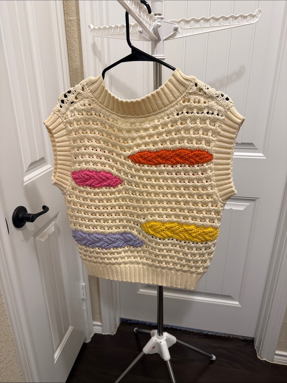 Dear John Cream Knit Sweater Vest with Colorful Embroidered Accents - Picture 3 of 5